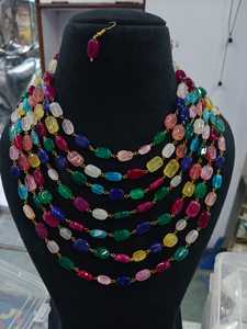 Conjunto de collar largo Mala multicolor de perlas de calidad superior del fabricante indio superior plateado bodas fiestas joyería de moda - Product Image 3