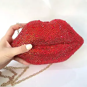 Lip shoulder bag Custom Fashion Luxury blingbling diamond rhinestone Handbags For Women shoulder bag