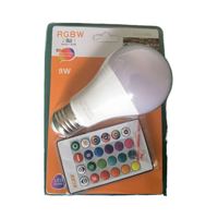 Ampoule LED A60 RGB blanche 9W à économie d'énergie avec télécommande, alimentation CA, culot B22/E27, éclairage domestique