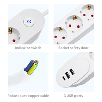Multiprise électrique européenne Schuko 3 prises avec 2 ports USB-A et 1 port Type-C 16A Blanc 1,5m