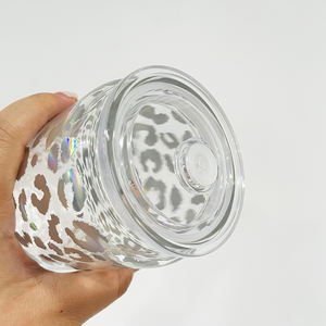 Lot de 50 <span class=keywords><strong>verres</strong></span> <span class=keywords><strong>à</strong></span> <span class=keywords><strong>bière</strong></span> en verre imprimé léopard de 16oz avec couvercles tasse <span class=keywords><strong>à</strong></span> café avec Straw-16BW002 en plastique transparent - Product Image 6