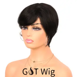 G & T שיער טבעי קצר פיקסי פאות לנשים שחורות שיער ברזילאי לא מעובד שכבתי פאות עם פוני פלאפי טבעי יומי פאה
