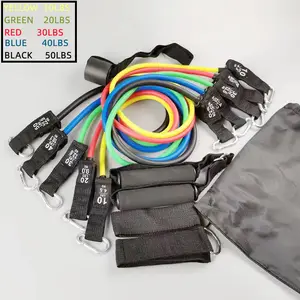 TPE Fitness Home Workout Power Band 11 Piece Rubber Resistance Band Tube Kit Exercise Band With Door Anchor And Handles