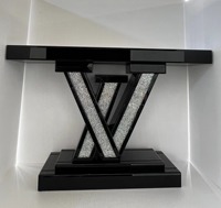 Table console en diamant noir écrasé, forme en V, miroir, luxe moderne pour salon, hôtel