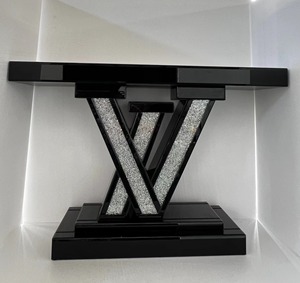 Tavolo Console Moderno di Lusso a Forma di V con Specchio Effetto Diamante Nero per <span class=keywords><strong>Soggiorno</strong></span> - Product Image 5