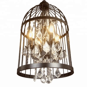 Cage de fer lustres en cristal traditionnel rustique pendentif lumières oiseaux cage vintage industriel pendentif lampe - Product Image 4