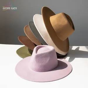 Shinehats Winter OEM Teardrop Colorful 100% Pure Wool Fedora Felt Hat White Women Ladies Wide Brim Chapeau