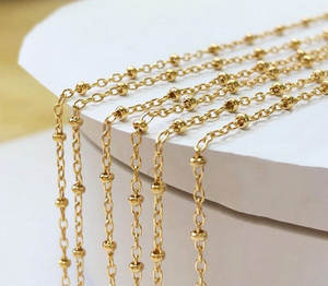 GP US 1.35mm catena di perle satellitari 14K pieno d'oro S925 bobina d'argento con perline gioielli permanenti delicate perline Saturn all'ingrosso - Product Image 1