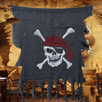 Décorations d'Halloween De Long : Drapeau de pirate en coton, Bandana rouge à tête de mort, Accessoires tête de fantôme, Décorations suspendues effrayantes pour fête et maison hantée