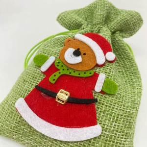 Sacs cadeaux en lin à motifs de Noël variés pour l'emballage textile - Product Image 6