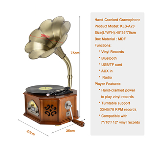 Handgedraaide Elektrische Fonograaf Met Bas Stereo Speaker Met Radio,<span class=keywords><strong>Bluetooth</strong></span> Functie, Usb Mp3 Muziekspeler - Product Image 2
