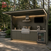 Ensemble de cuisine extérieure en aluminium avec îlot barbecue modulaire, évier, armoires de rangement, comptoir – Service de fabrication sur mesure en usine