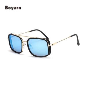 Boyarn Hot Bán người đàn ông đầy màu sắc mùa xuân chân hình chữ nhật Khung kính nhựa + mettal chùm đôi UV400 steampunk Kính mát - Product Image 4