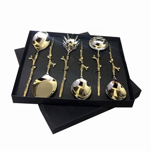 Serving <b>Utensils</b> <b>Set</b> Silver Mirror Polished with Gold Leaf Handle in a Gift Box Stainless Steel Serving <b>Utensil</b> <b>Set</b> Top Seller - Product Image 4
