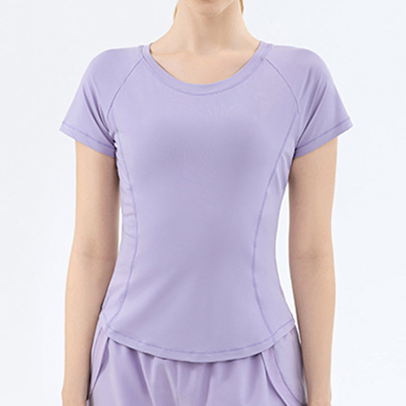 Custom Logo Yoga T Shirt Fitness Running Round Neck T-shirts Solid Color Back Mesh Stitching Women Short Sleeve