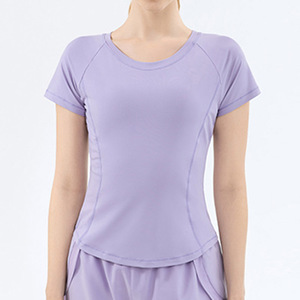 <span class=keywords><strong>Camiseta</strong></span> de Yoga con Logotipo Personalizado, <span class=keywords><strong>Camiseta</strong></span> Deportiva para Correr con Cuello Redondo, Color Sólido, Costuras de Malla en la Espalda, <span class=keywords><strong>Manga</strong></span> <span class=keywords><strong>Corta</strong></span> para <span class=keywords><strong>Mujer</strong></span> - Product Image 1