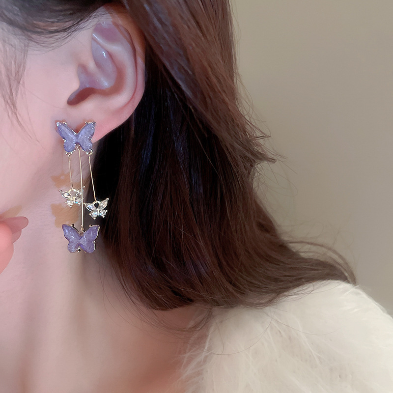 Boucles D'oreilles Perles Violettes Pendantes - Bijoux Fantaisie Légers, Pour Soirée Ou Cadeau Femme