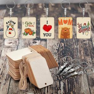 DIY Rectangular Wooden Keychain Blanks Couple Pendant <b>Charm</b> <b>Keyring</b> Set for Customizable Engraved Painted or Personalized Gifts - Product Image 1