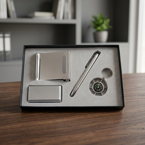 Coffret Cadeau d'Entreprise Premium 4-en-1 : Support Pliant pour Documents et Tablette, Stylet Tactile, Boussole et Anneau de Fixation en Chrome Robuste - Product Image 3