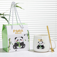 Nuevo Juego de Tazas de Café de Cerámica con Caja de Regalo de Vidrio, Diseño de Panda, Taza Térmica, Regalo de Boda, Oficina, Cumpleaños, Fiesta