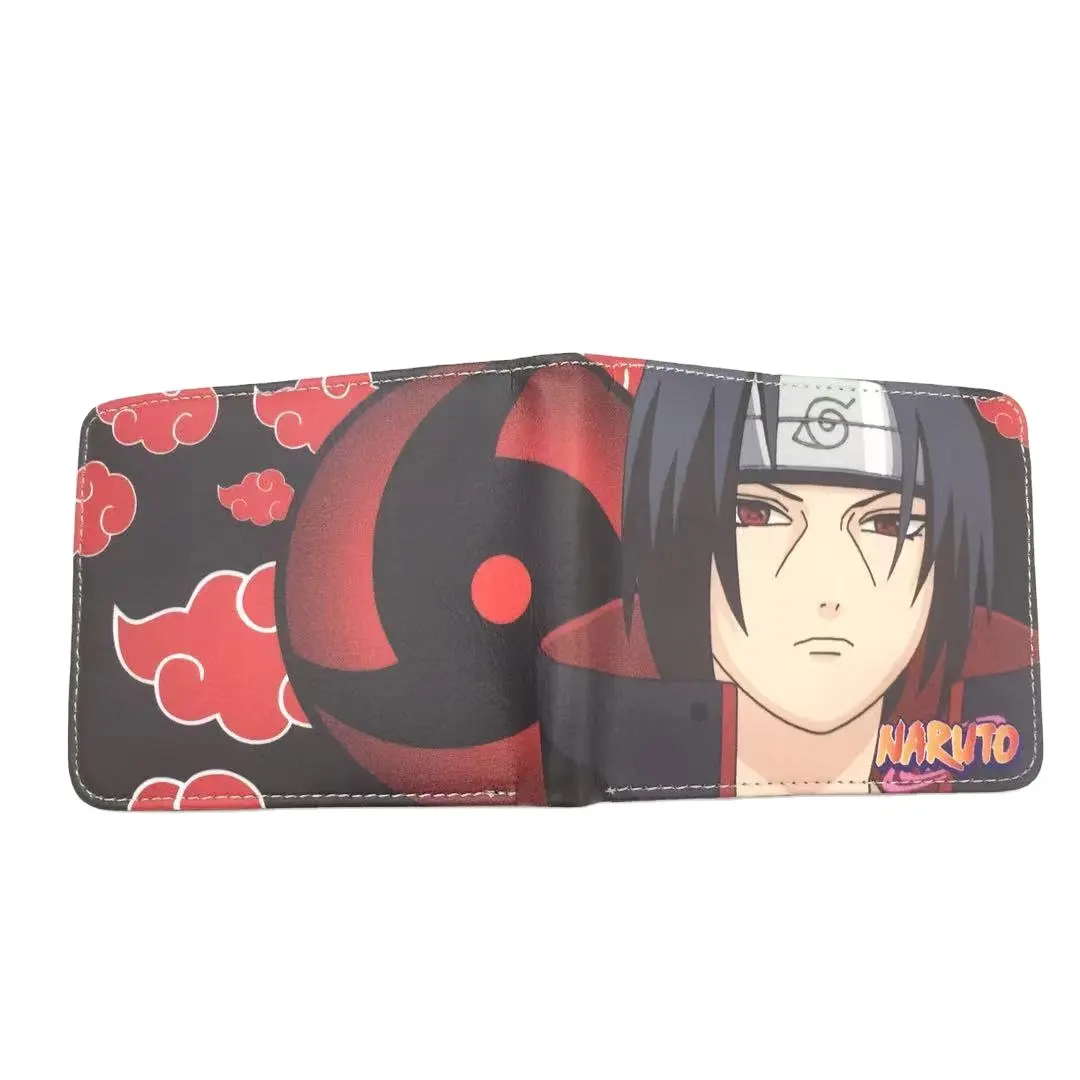 Anime Narutos Spielzeug Geschenk Cartoon PU Brieftasche Männer Frauen Rote Wolke Uchiha Itachi Action figuren Geldbörse Karten halter Faltbare Brieftasche