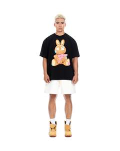 T-shirt unisexe d'été en coton épais 250 g/m² noir, coupe classique, avec impression graphique sérigraphiée sur le devant, motif « Water Gun Rabbit » - Product Image 6