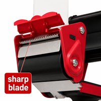Distributeur de ruban adhésif professionnel rouge et noir en ABS avec poignée ergonomique et lame dentelée, compatible avec les rouleaux de 2 pouces (48 mm) pour scellage de cartons et emballages en vrac