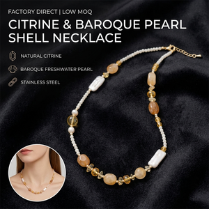Collana in Pietra Naturale Citrino con Perle Barocche e Perline in Acciaio Inossidabile, Ultimo Design 2026, Vendita Diretta dalla Fabbrica - Product Image 1