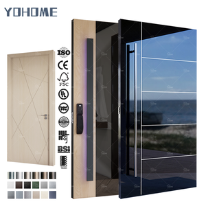 China Top Manufacturer Residential Project Home Modern High Gloss Design Entrance Steel Door Entry Metal Door with Wood Veneer