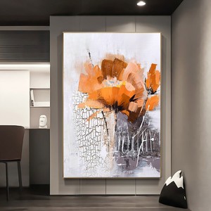 Abstract Floral Oil Painting Metal Frame Vertical Wall <b>Art</b> For Living Room Entryway Decor - Product Image 2