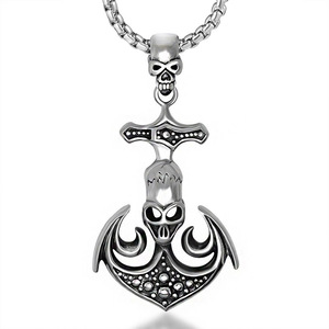 Collier élégant pour homme en acier inoxydable avec pendentif crâne et ancre, style rock et nautique SP492 - Product Image 1