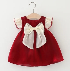 <span class=keywords><strong>Vestito</strong></span> di capodanno <span class=keywords><strong>vestito</strong></span> estivo da ragazza in tinta unita <span class=keywords><strong>rosso</strong></span> maniche volanti fiocco crepuscolare nuvola abito da principessa - Product Image 2