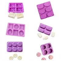 Moule en silicone pour savon artisanal à motifs floraux carrés/ronds/géométriques à 4/6/8 cavités, facile à démouler, emballé individuellement