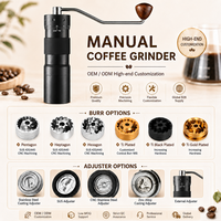 Moulin à café manuel de précision Kingze, acier inoxydable, meule conique, entièrement métallique, pour usage domestique, café, commercial, vente en gros