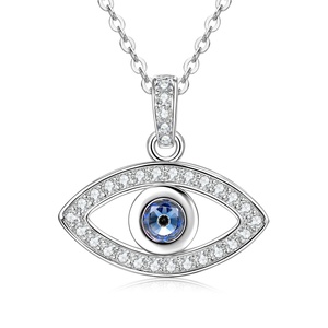 Collier pendentif œil porte-bonheur ajouré en zircon bleu rond de 5 mm serti clos, en cuivre pur plaqué or 14 carats de haute qualité pour homme - Product Image 3