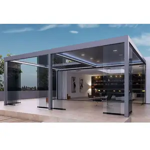 Teras mewah otomatis Smart Cover Louver sistem atap tahan air taman Aluminium luar ruangan bermotor Pergola