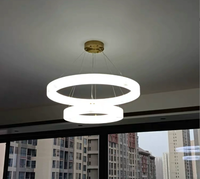 Lustre LED moderne à spectre complet CRI 97, suspension annulaire à deux niveaux, luminaire de plafond en faux albâtre pour salon et hôtel