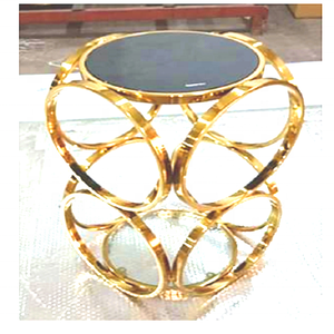 Table en acier inoxydable, finition or et Top en verre, prix de gros économique au bord médiéval, offre spéciale, - Product Image 4