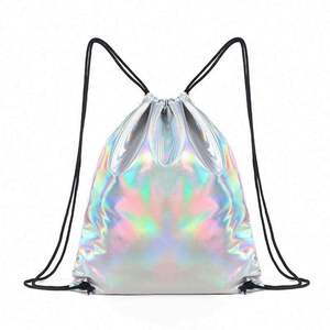 Fashion Dazzling Laser Silvery String Bag Travel Leisure Waterproof PU <b>Drawstring</b> <b>Backpack</b> with Custom Logo - Product Image 3