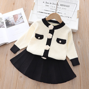 <span class=keywords><strong>Cardigan</strong></span> en tricot fait main pour bébé avec broderie florale personnalisée, ensemble pull pour fille - Product Image 1
