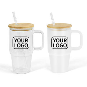 Tasse à café en <span class=keywords><strong>verre</strong></span> clair et dépoli <span class=keywords><strong>avec</strong></span> poignée de 20oz 590ml <span class=keywords><strong>avec</strong></span> couvercle en liège et <span class=keywords><strong>paille</strong></span> - Product Image 1