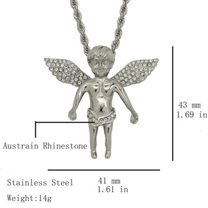 Wholesale Stainless Steel Jewelry Rhinestone Angle Pendant Necklace - Product Image 5