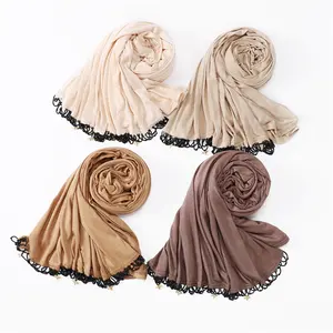 New Fashion Women Muslim Scarf Custom Cotton Silk Sequence With Glitter Bee Beads Solid Color Women Ladies Shawl Hijab