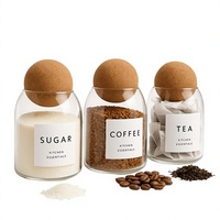 Pot en verre transparent avec bouchon en liège rond pour le stockage de grains de café, noix, sucre, thé