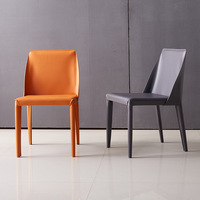Chaise de salle à manger en cuir avec dossier, style nordique moderne, luxe léger, structure métallique, pour la maison, les restaurants, les cafés et les bureaux.