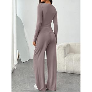 Conjunto de 2 Piezas para Mujer, Pantalones Anchos, Top Corto de Manga Larga con Bolsillos, Chándal Informal para Todas las Temporadas, Tejido Transpirable - Product Image 4