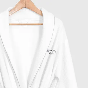 Shawl logotipo bordado coleira 100% algodão, spa roupões de banho personalizados