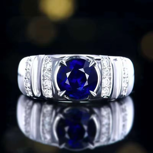 SGARIT Bijoux fins, pierres précieuses naturelles du Sri Lanka, bijoux en or 18 carats, saphir royal naturel de 2,03 ct, bague pour homme avec certificat AIGS - Product Image 1