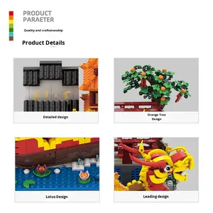 Modèle de bateau-dragon Wange 6232 Qinhuai River Pavilion, architecture de style ancien, <span class=keywords><strong>puzzle</strong></span> <span class=keywords><strong>3D</strong></span>, blocs de construction en ABS, national - Product Image 2