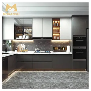 Mutfak mobilyası tasarım parlak modüler paslanmaz çelik metal set mutfak dolapları